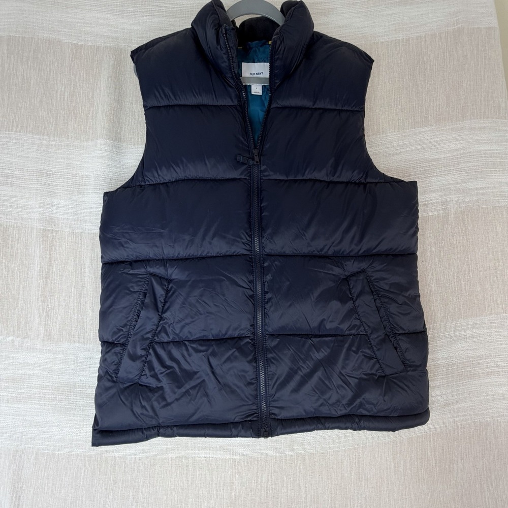 Old Navy Men's Navy Blue Quilted Puffer Vest Sz Large L Full Zip Pockets EUC